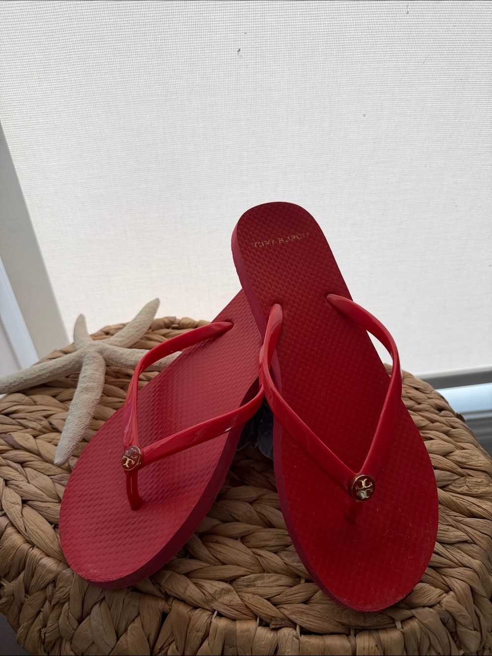Vintage Tory Burch Red Logo Thong Sandals